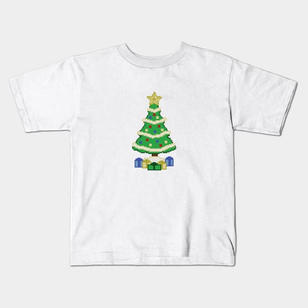 Video Game Style Christmas Tree Kids T-Shirt by WarriorWoman